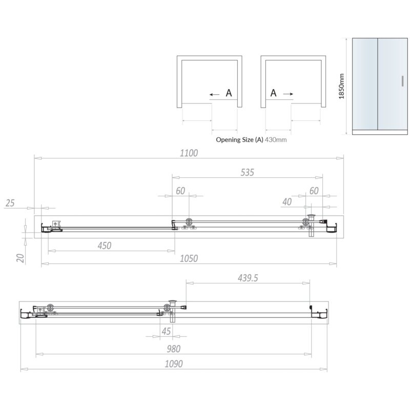 Scudo Sliding Shower Door 1100mm