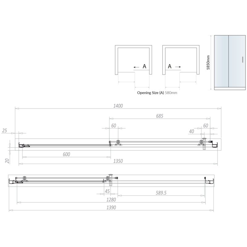 Scudo Sliding Shower Door 1400mm