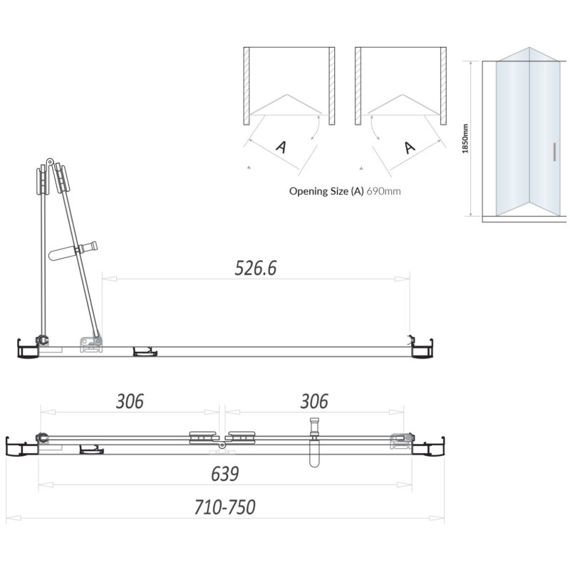 Scudo Bifold 760mm Semi Frameless Shower Door