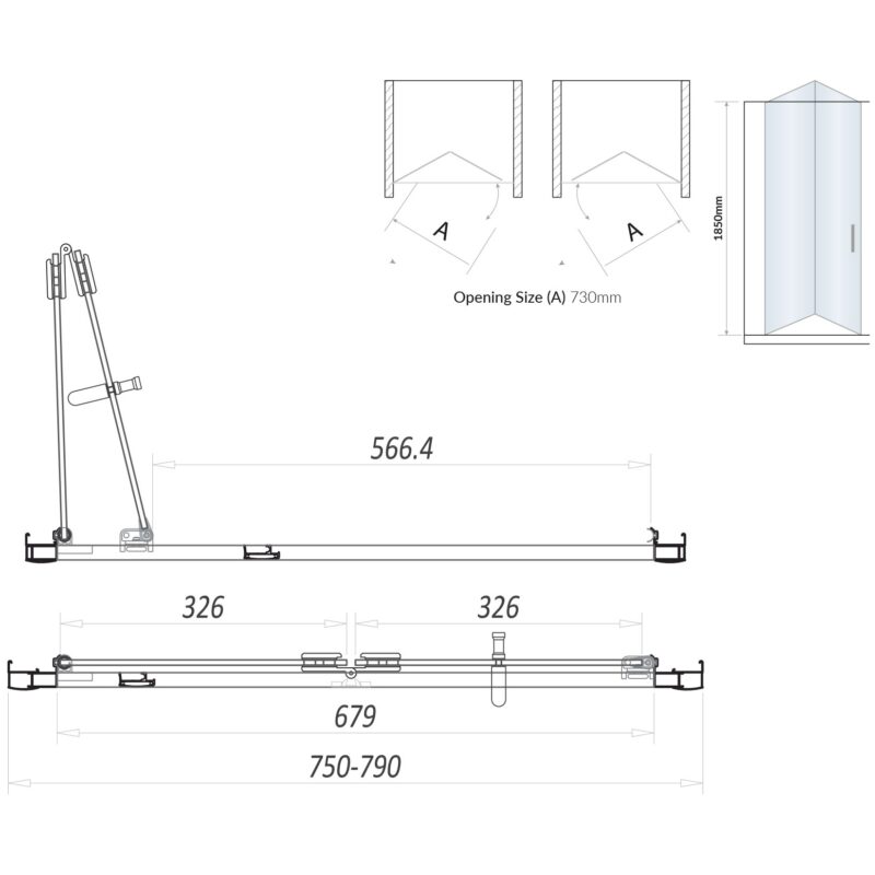 Scudo Bifold 800mm Semi Frameless Shower Door