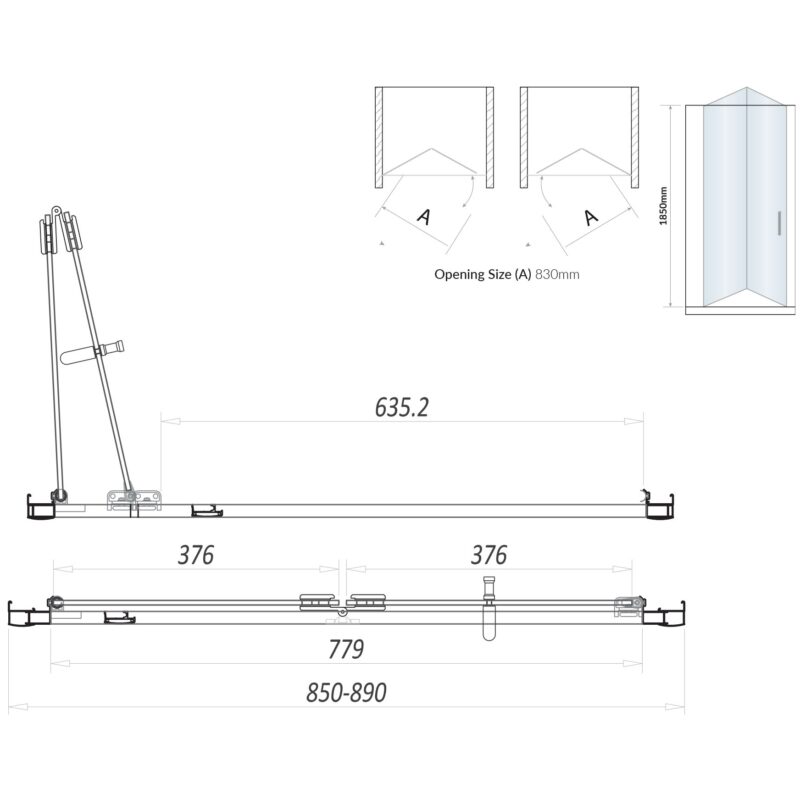 Scudo Bifold 900mm Semi Frameless Shower Door