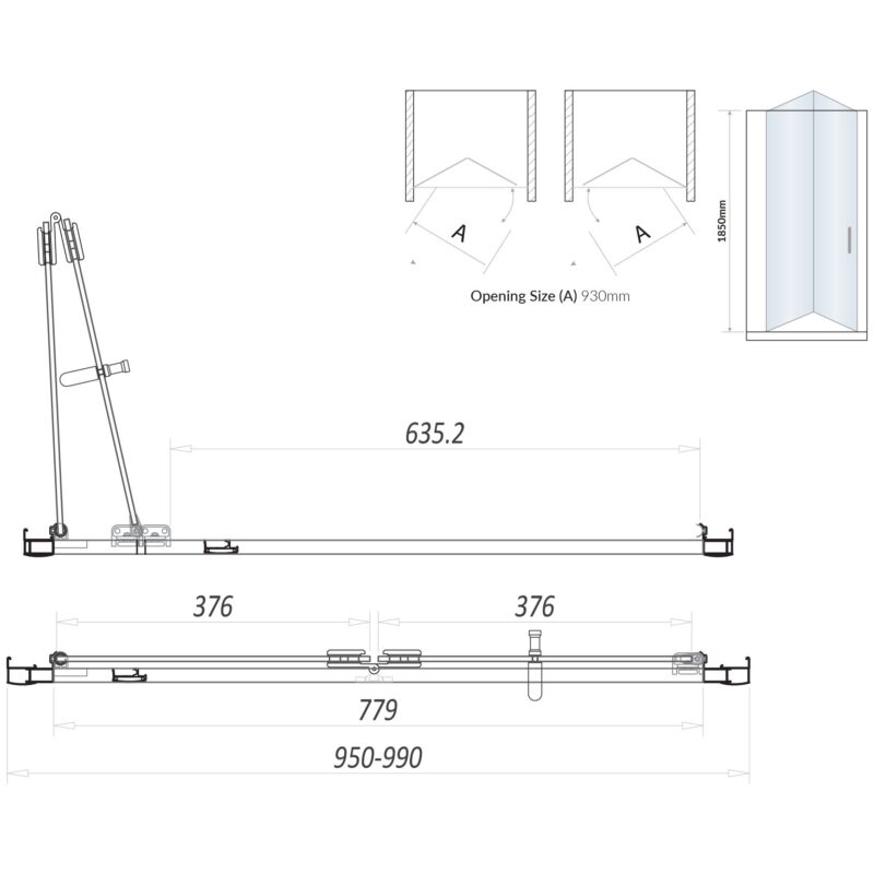 Scudo Bifold 1000mm Semi Frameless Shower Door