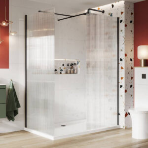 Scudo S8 1000mm Black Fluted Wetroom Panel