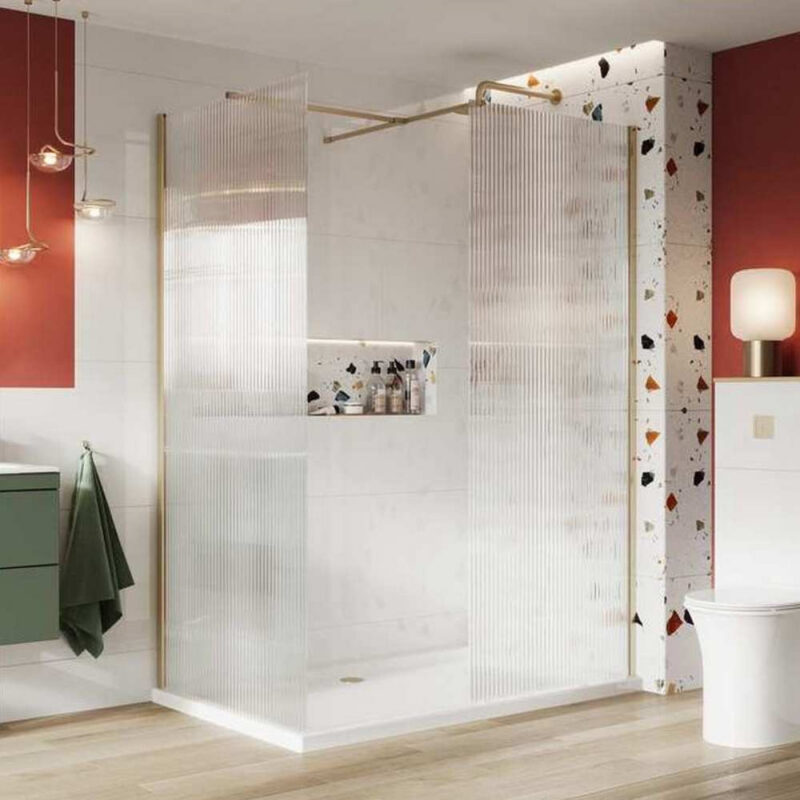 Scudo S8 700mm Brushed Brass Fluted Wetroom Panel Scudo S8 700mm Brushed Brass Fluted Wetroom Panel