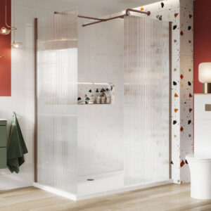 Scudo S8 900mm Brushed Bronze Fluted Wetroom Panel