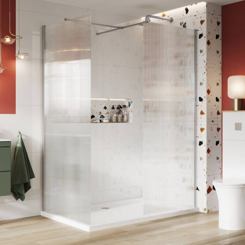 Scudo S8 900mm Chrome Fluted Wetroom Panel Scudo S8 900mm Chrome Fluted Wetroom Panel