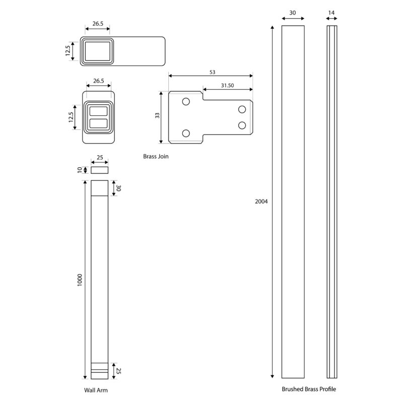 Scudo S8 800mm Brushed Brass Wetroom Panel