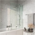 Scudo Chrome Square 900mm Bath Screen with Fixed Panel