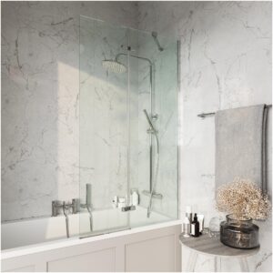 Scudo Chrome Square 900mm Bath Screen with Fixed Panel