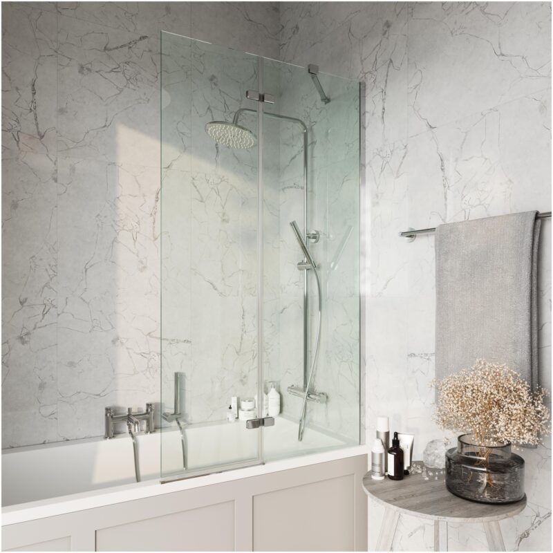 Scudo Chrome Square 900mm Bath Screen with Fixed Panel Scudo Chrome Square 900mm Bath Screen with Fixed Panel