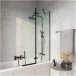 Scudo Black Square 900mm Bath Screen with Fixed Panel