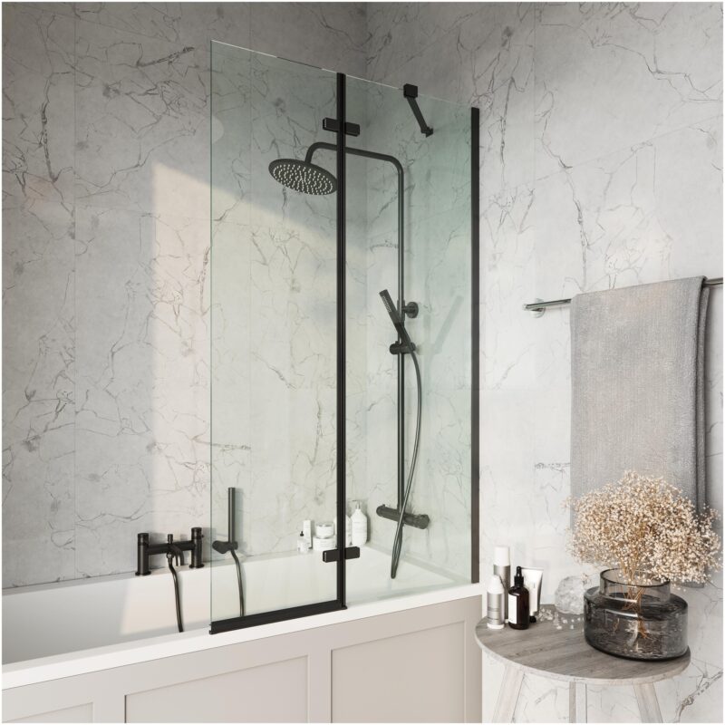 Scudo Black Square 900mm Bath Screen with Fixed Panel Scudo Black Square 900mm Bath Screen with Fixed Panel