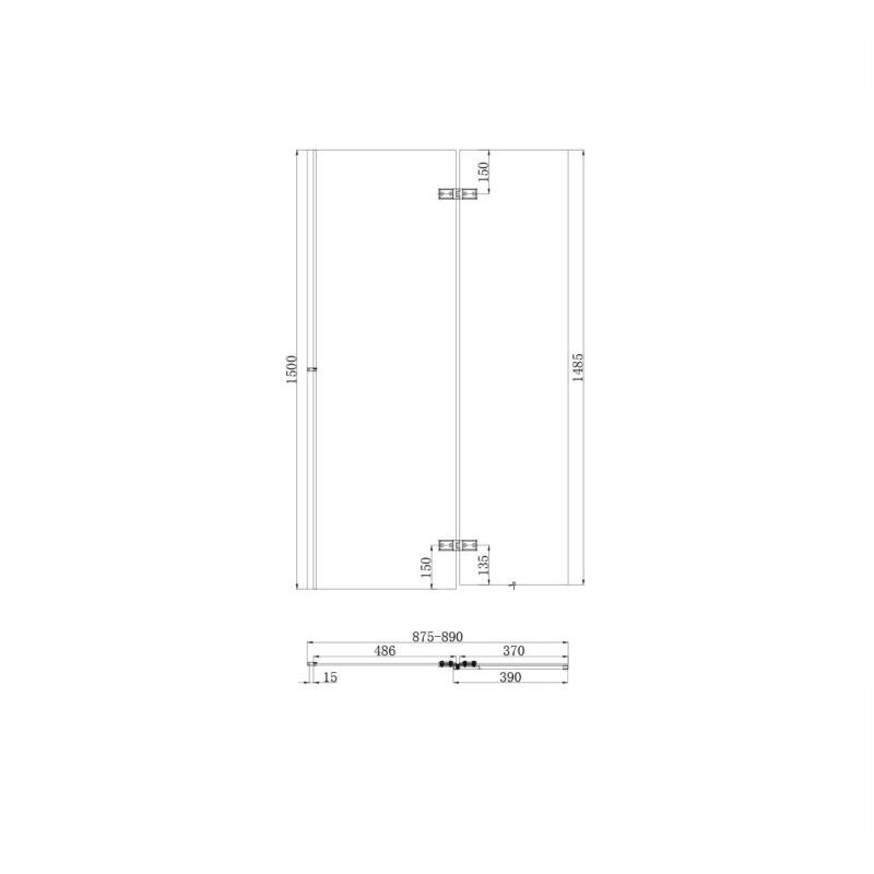 Scudo Black Square 900mm Bath Screen with Fixed Panel