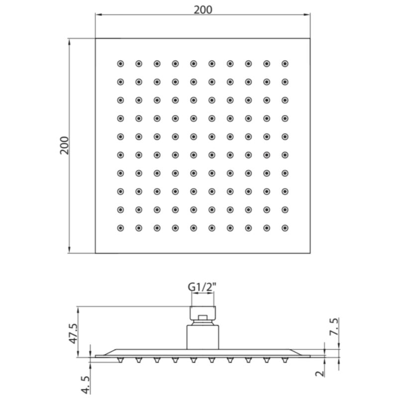 Scudo Chrome Square Shower Head 200mm
