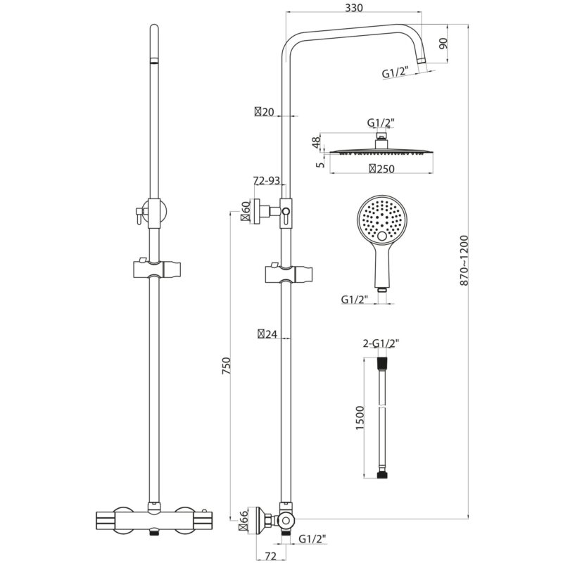Scudo Messi Round Cool Touch Rigid Riser Shower