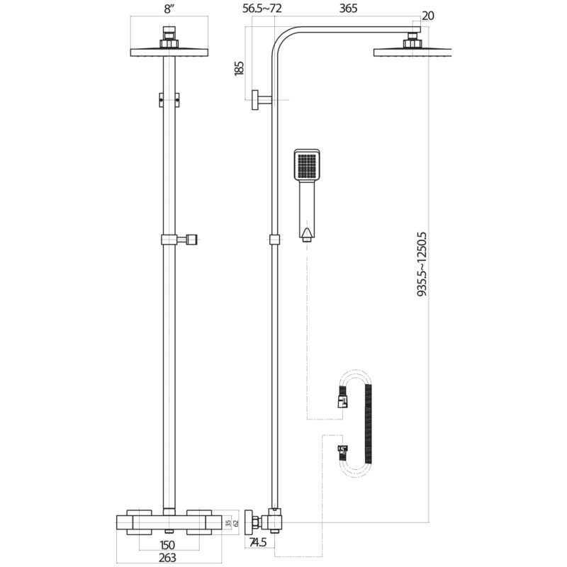 Scudo Elliot Brushed Brass Square Rigid Riser Shower