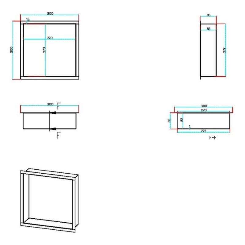 Scudo Inset Shower Niche 300 x 300mm Gunmetal
