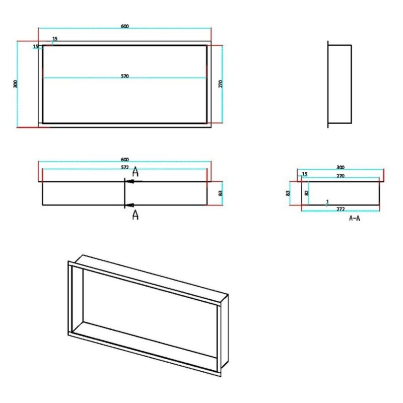 Scudo Inset Shower Niche 600 x 300mm Brushed Brass