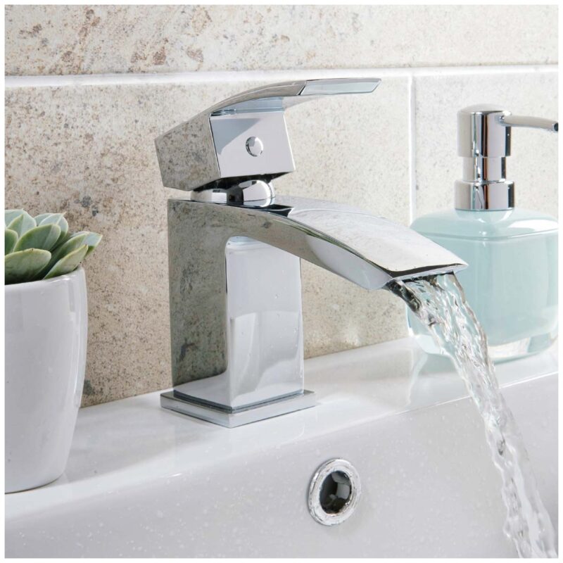 Scudo Descent Mini Mono Basin Mixer Tap with Push Waste