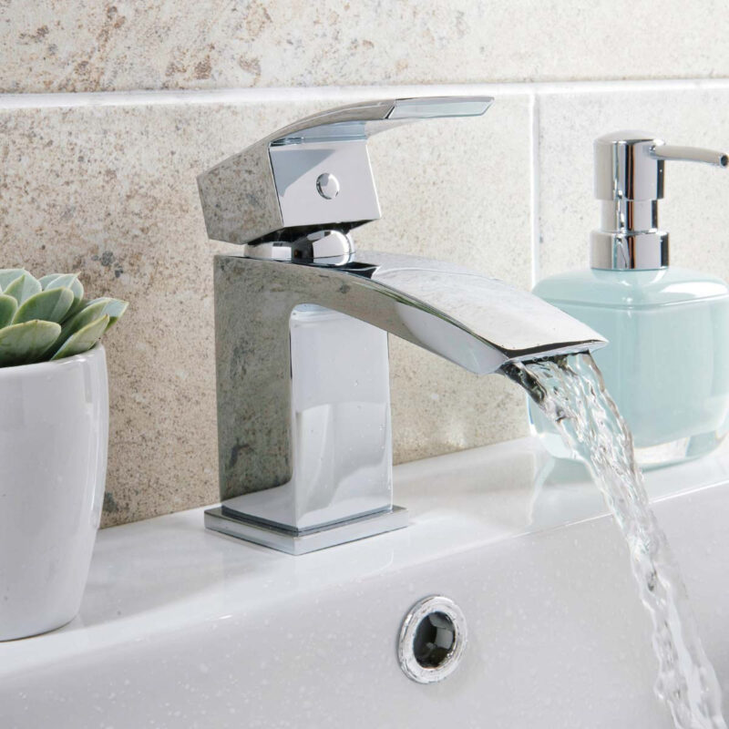 Scudo Descent Mini Mono Basin Mixer with Push Waste