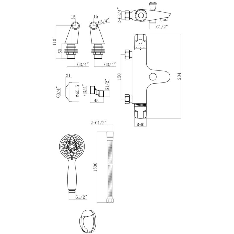 Scudo Tidy Thermostatic Wall/Deck Bath Shower Mixer