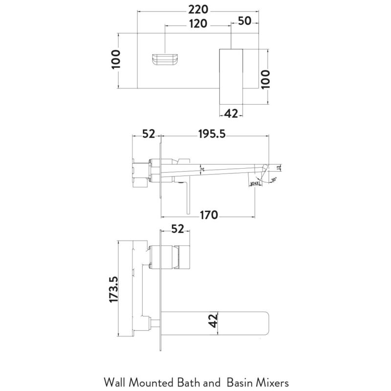Scudo Muro Wall Mounted Bath Mixer Tap