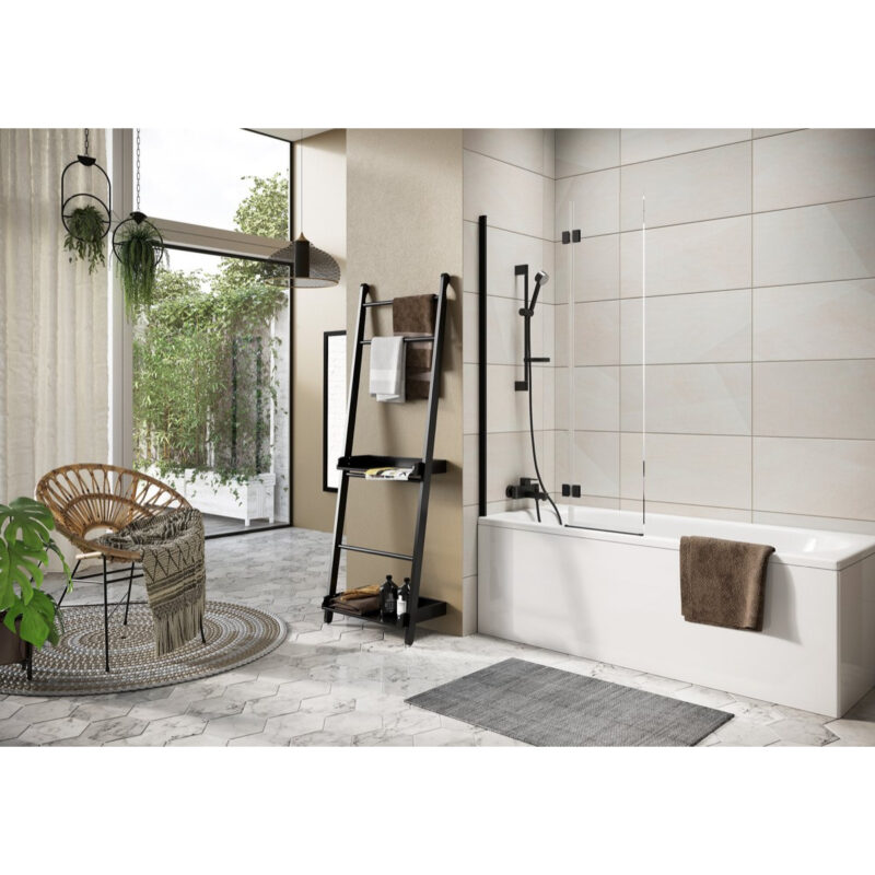 Scudo Thalia Inward Opening Bath Screen Matt Black Scudo Thalia Inward Opening Bath Screen Matt Black