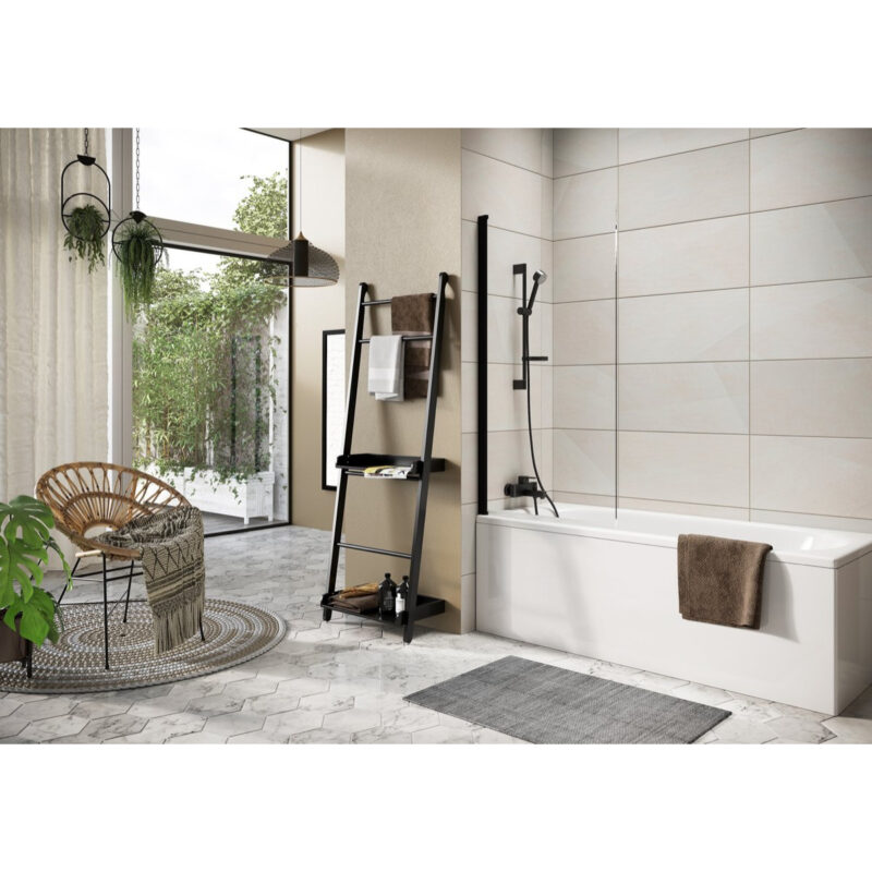 Scudo Thalia Single Panel Bath Screen Matt Black Scudo Thalia Single Panel Bath Screen Matt Black