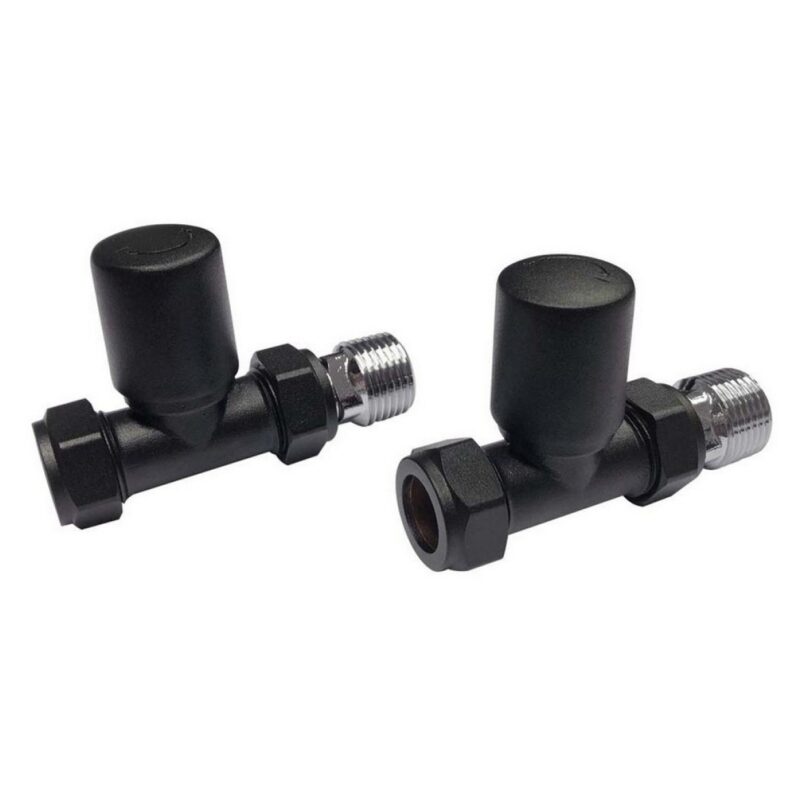 Scudo Modern Straight 15mm Radiator Valves Black Scudo Modern Straight 15mm Radiator Valves Black