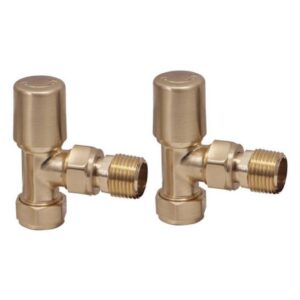 Scudo Modern Angled 15mm Radiator Valves Brushed Brass