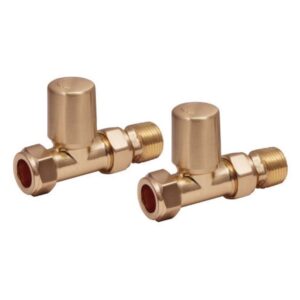 Scudo Modern Straight 15mm Radiator Valves Brushed Brass