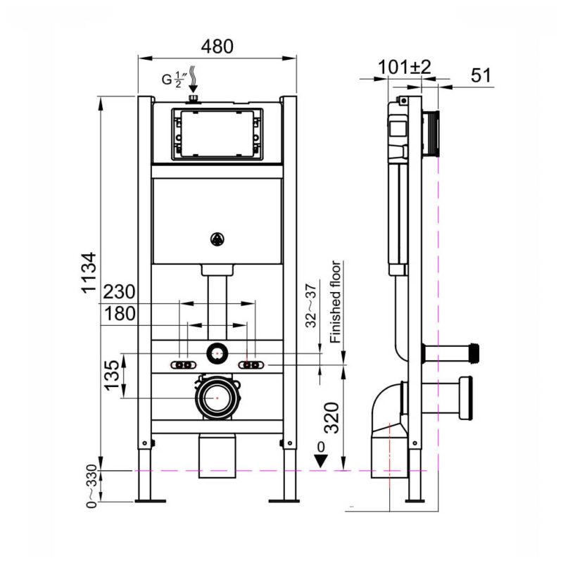 Scudo Wall Hung Toilet WC Frame & Pneumatic Cistern
