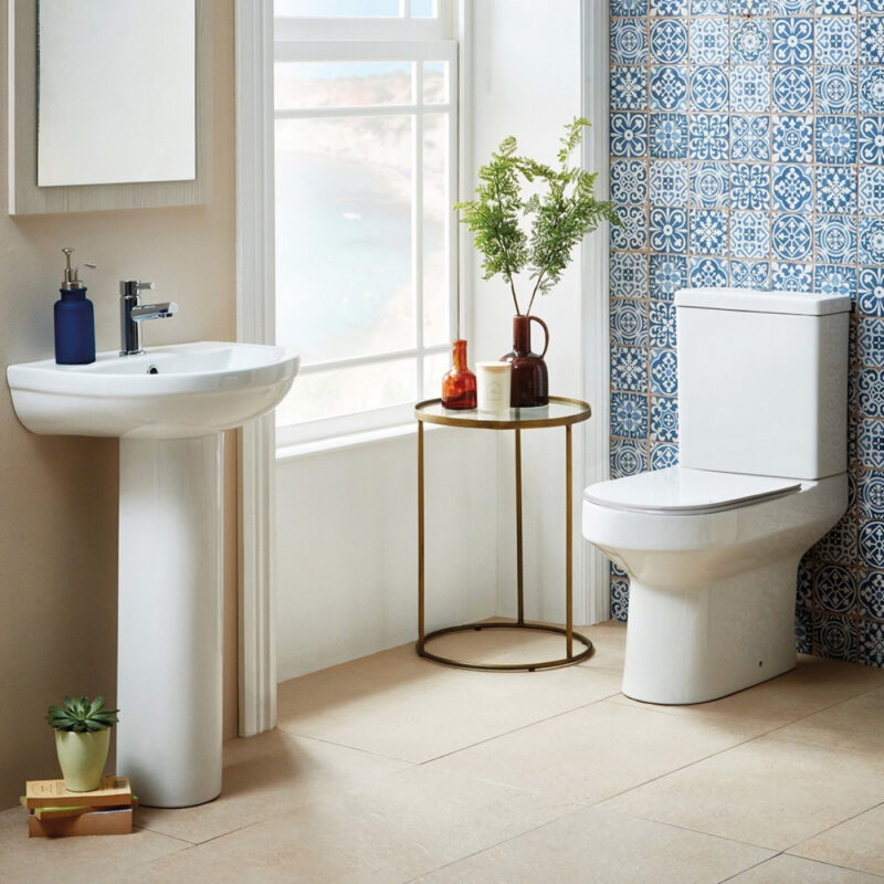 Scudo Spa Rimless Open Back Pan with Cistern & Soft Close D Shape Seat