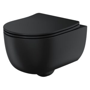 Scudo Riviera Rimless Round Wall Hung WC Pan & Soft Close Toilet Seat Black