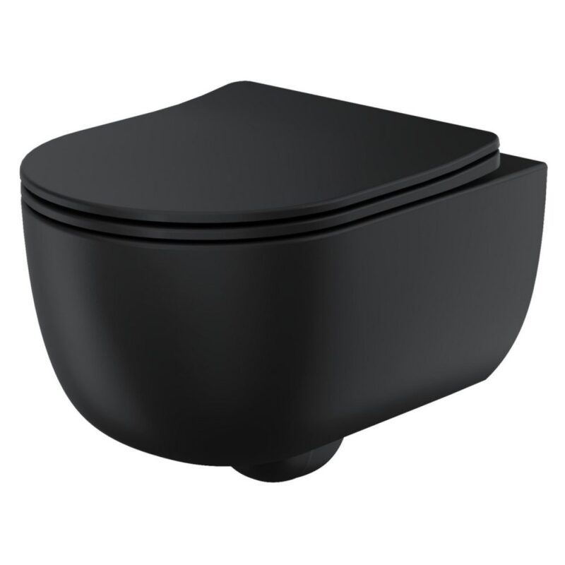 Scudo Riviera Rimless Round Wall Hung WC Pan & Soft Close Toilet Seat Black