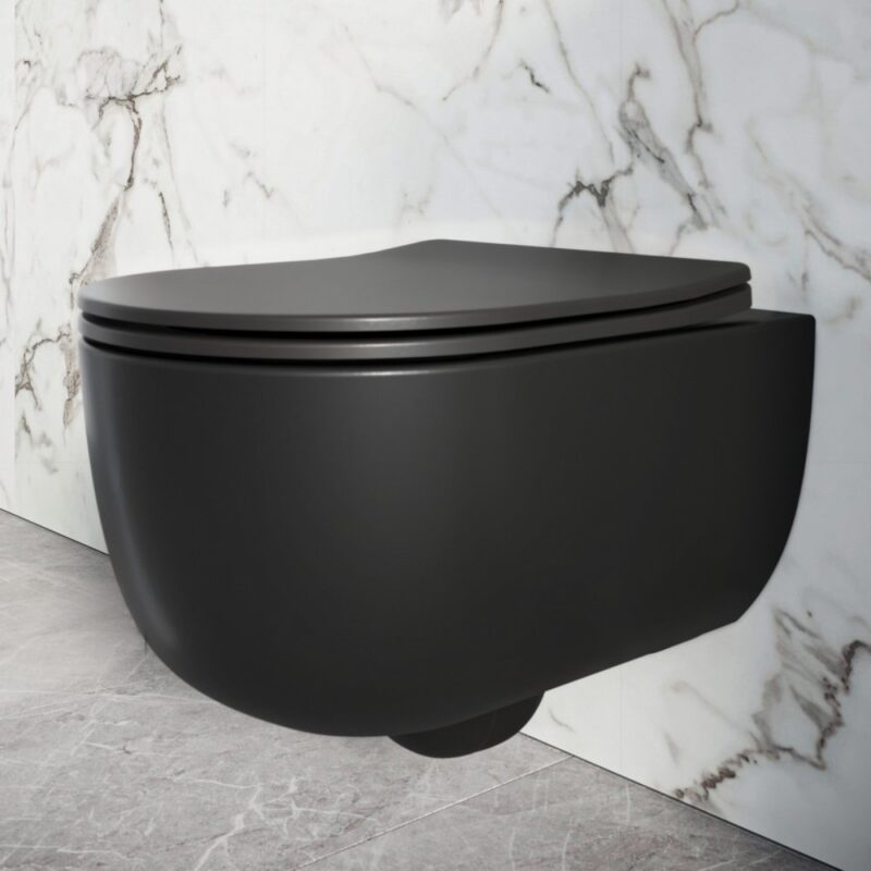 Scudo Riviera Rimless Round Wall Hung WC Pan & Soft Close Toilet Seat Black