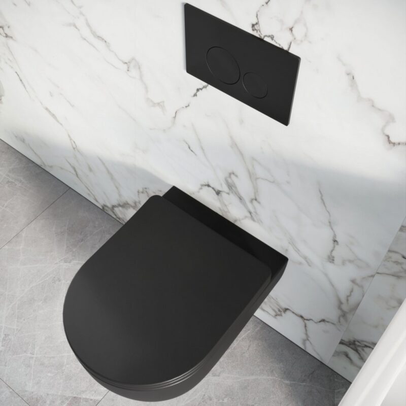 Scudo Riviera Rimless Round Wall Hung WC Pan & Soft Close Toilet Seat Black