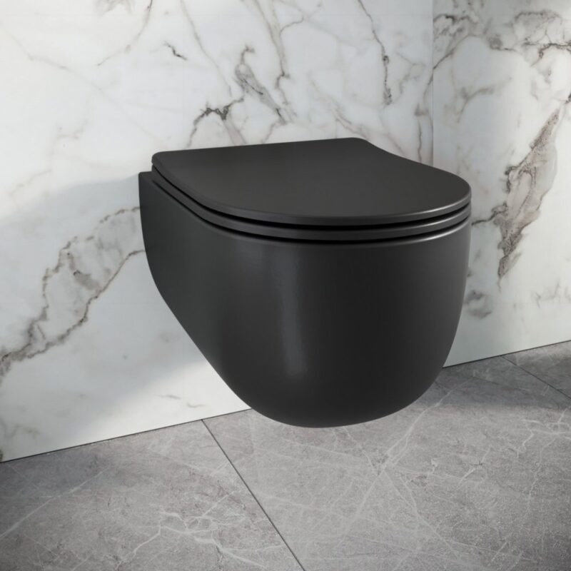 Scudo Riviera Rimless Round Wall Hung WC Pan & Soft Close Toilet Seat Black