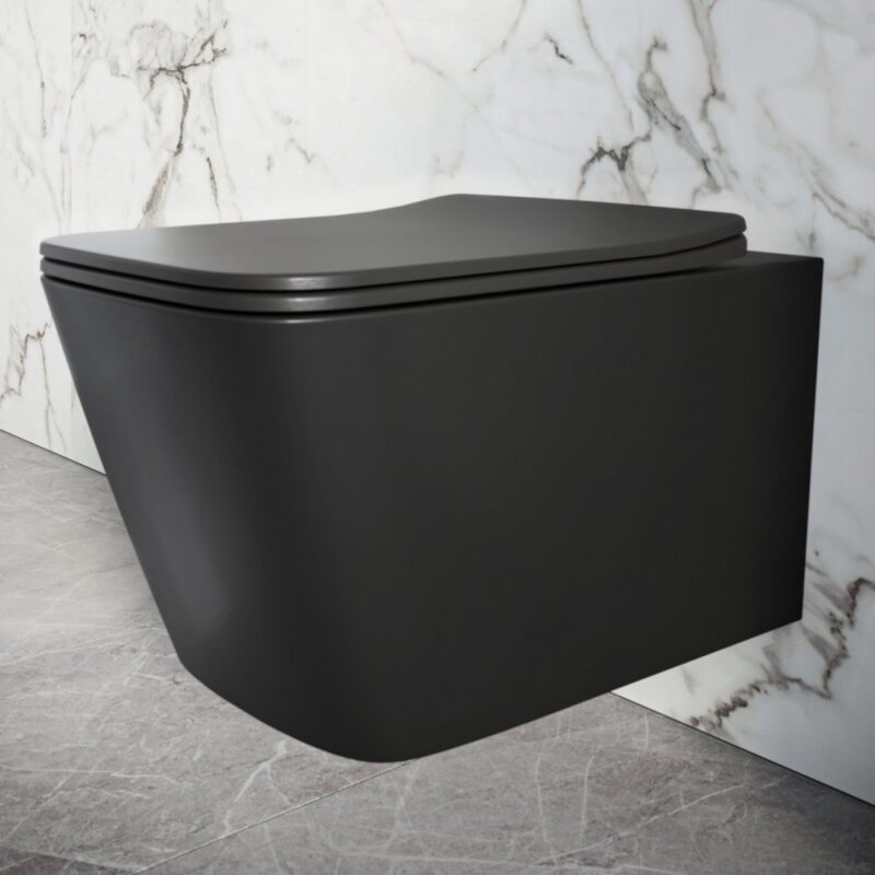Scudo Riviera Rimless Square Wall Hung WC Pan & Soft Close Toilet Seat Black