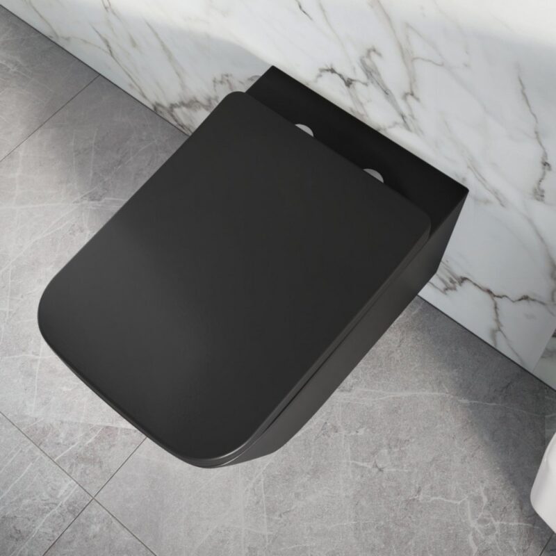 Scudo Riviera Rimless Square Wall Hung WC Pan & Soft Close Toilet Seat Black