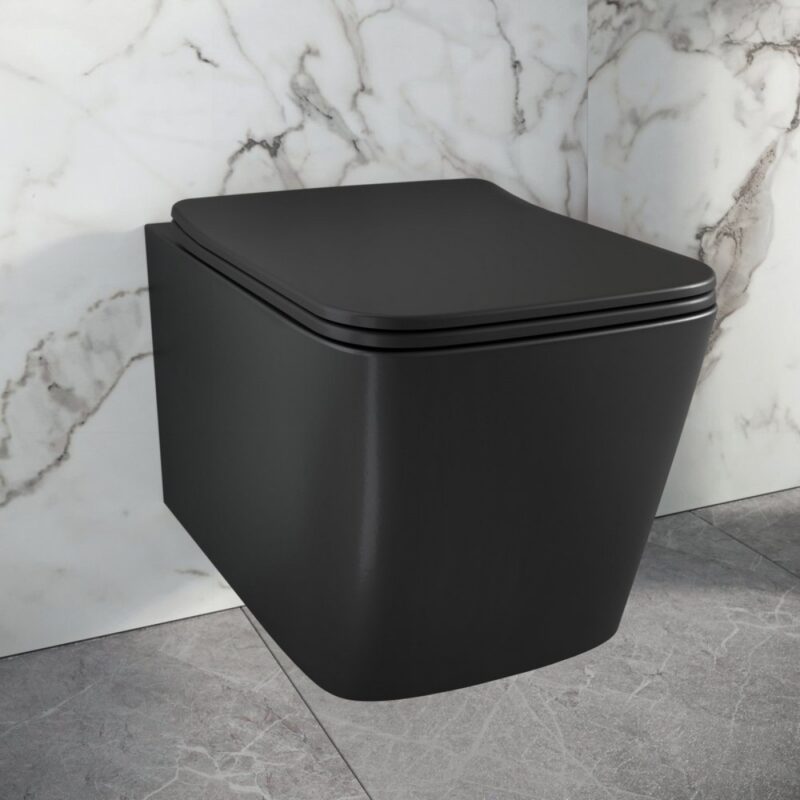 Scudo Riviera Rimless Square Wall Hung WC Pan & Soft Close Toilet Seat Black