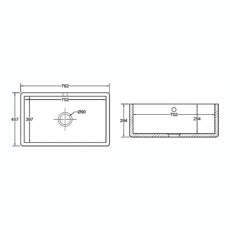 Shaws of Darwen Classic Shaker 800mm Single Bowl Ceramic Sink White