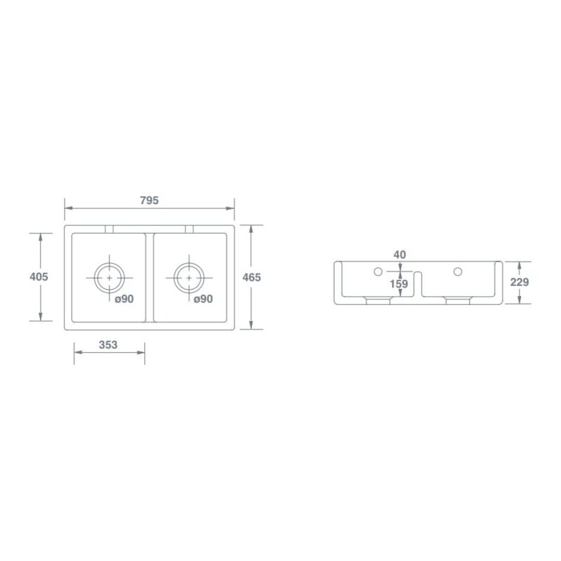 Shaws of Darwen Shaker Double Bowl 800mm Ceramic Sink White