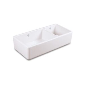 Shaws of Darwen Edgworth Offset Double Bowl Ceramic Sink White
