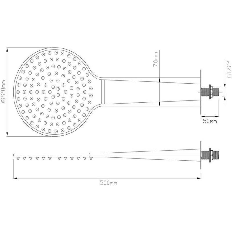 Synergy Round 500 x 220 x 12mm Fixed Shower Head