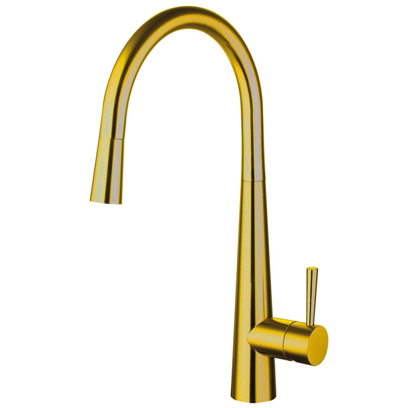 Trisen Jema Pull Out Single Lever Kitchen Mixer Tap Brushed Gold