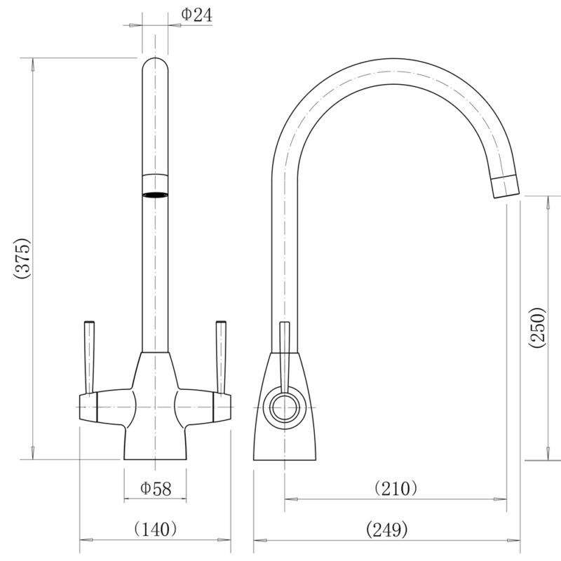 Trisen Roune Two Handle Kitchen Mixer Tap Black