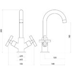 Trisen Prose Two Cross Handle Kitchen Mixer Tap
