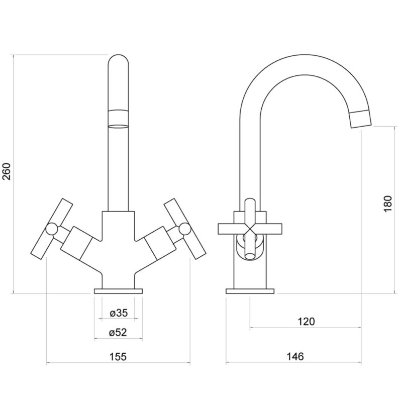 Trisen Prose Two Cross Handle Kitchen Mixer Tap