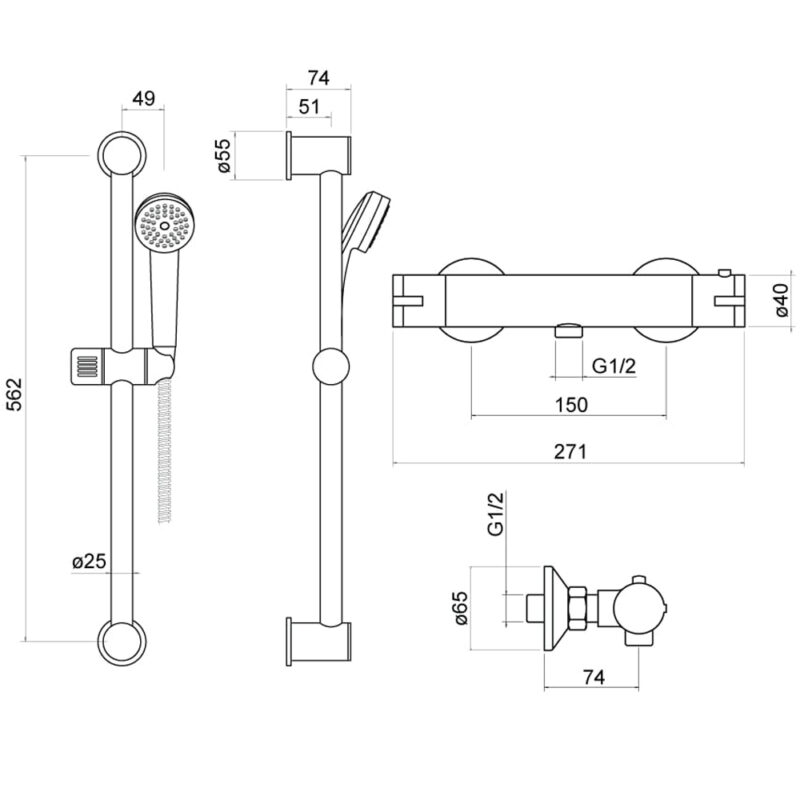 Trisen Sharo Round Exposed Bar Valve Shower Set
